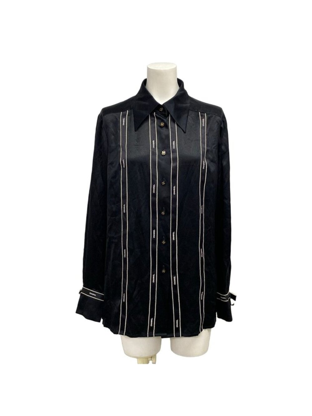 Chanel Long Sleeve Shirt Blouse M Black Silk 40